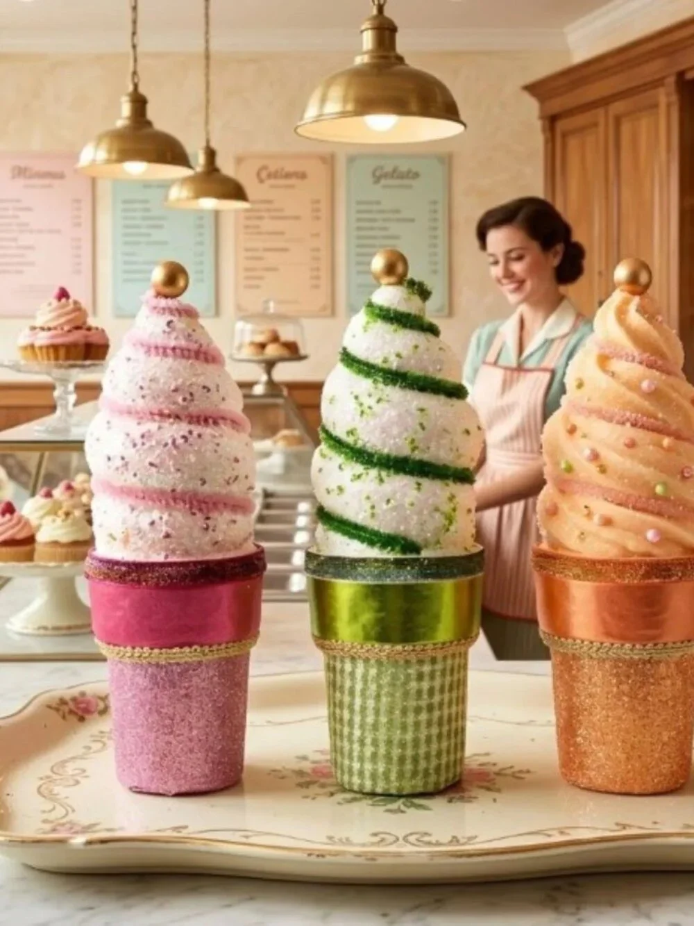 Ice Cream Cone Ornament Christmas Decor Party Holiday | Purple, Orange, or Green